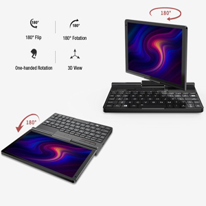GPD Pocket 3 minilaptop met scherm dat 180 graden kan draaien en 180 graden kan omklappen, voor flexibele kijk- en gebruiksmogelijkheden
