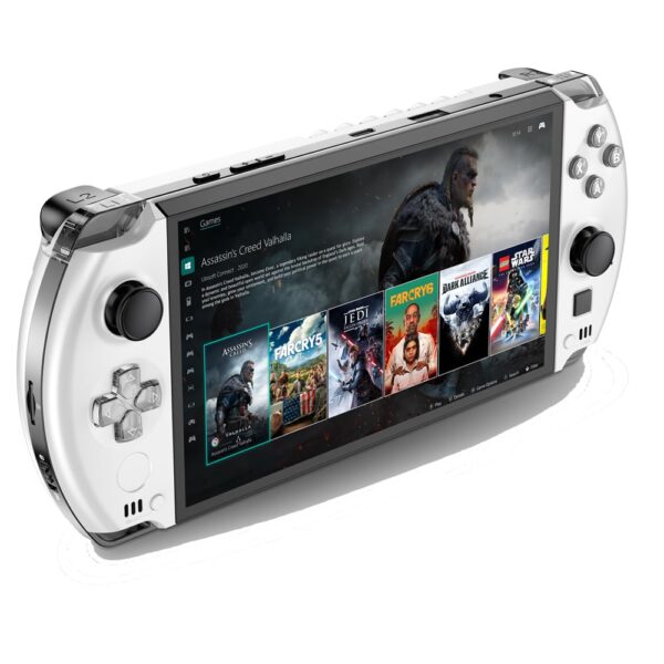 Image showing the GPD WIN 4 Handheld Gaming PC in Pearl White from the front at angle