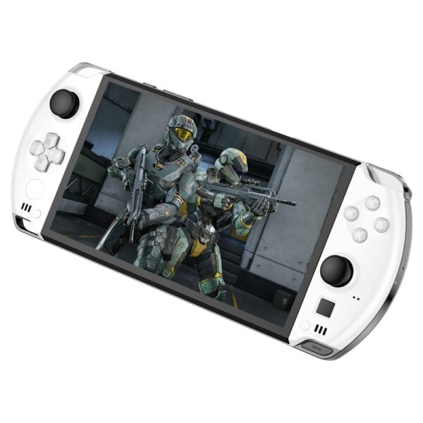 Image showing the GPD WIN 4 Handheld Gaming PC in Pearl White from the front tilted