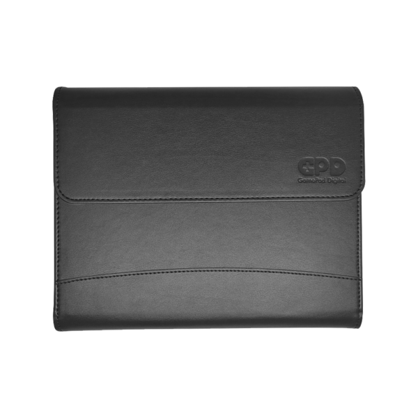 A black leather-style protective case with a flap cover, featuring the embossed "GPD" logo on the top right corner.