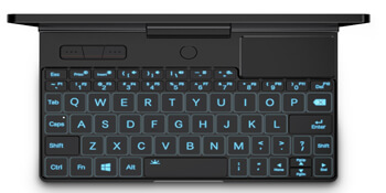 GPD Pocket 3 minilaptop met QWERTY-toetsenbord, ontworpen voor comfortabel en efficiënt typen in een compacte vormfactor.