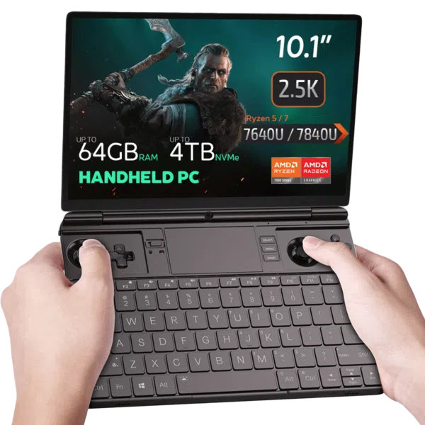 GPD WIN MAX 2 2023 Gaming Handheld PC being held while playing the Witcher