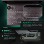 The GPD Win Max 2 (2024) features a keyboard with 2 levels of brightness adjustment, allowing for optimal visibility in various lighting conditions. The device includes magnetic covers that enable easy switching between a business laptop and a gaming handheld. Additionally, it has a precision touchpad for accurate and responsive navigation.