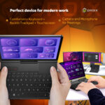 GPD Pocket 4 set up for modern work environments with a backlit keyboard, touchscreen, and support for multi-screen setups. Perfect for meetings, data visualization, and professional workflows.