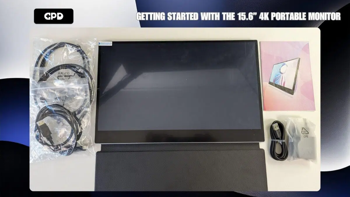 Monitor portátil e acessórios (o teu modelo pode ser diferente)