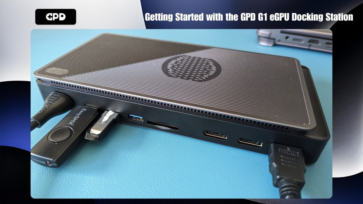 GPD G1 with USB peripherals and HDMI-connected