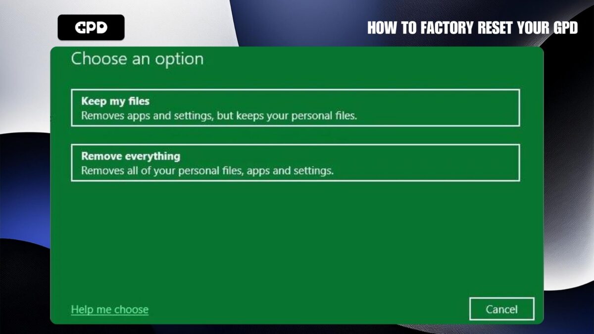 Reset this PC options