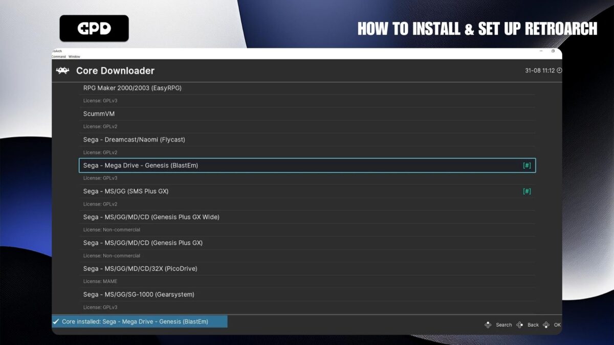 A RetroArch Core Downloading