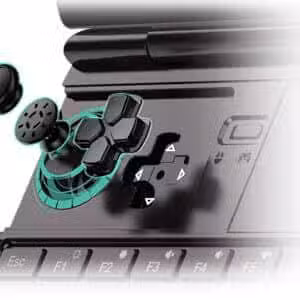 An image of the GPD Win Max 2 (2025) gaming laptop, focusing on its Hall sensor sticks. The close-up view showcases the precise and durable analog sticks, which use magnetic Hall sensors for improved accuracy and longevity compared to traditional potentiometer-based sticks.