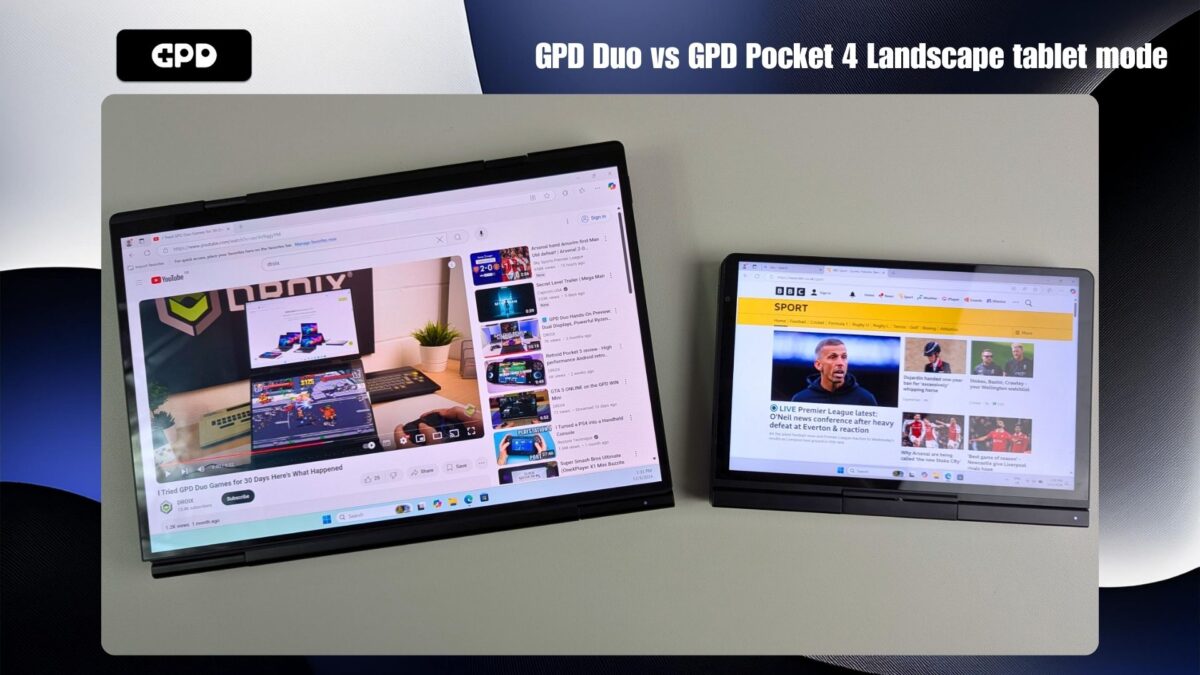 GPD Duo vs GPD Pocket 4 Landscape tablet mode