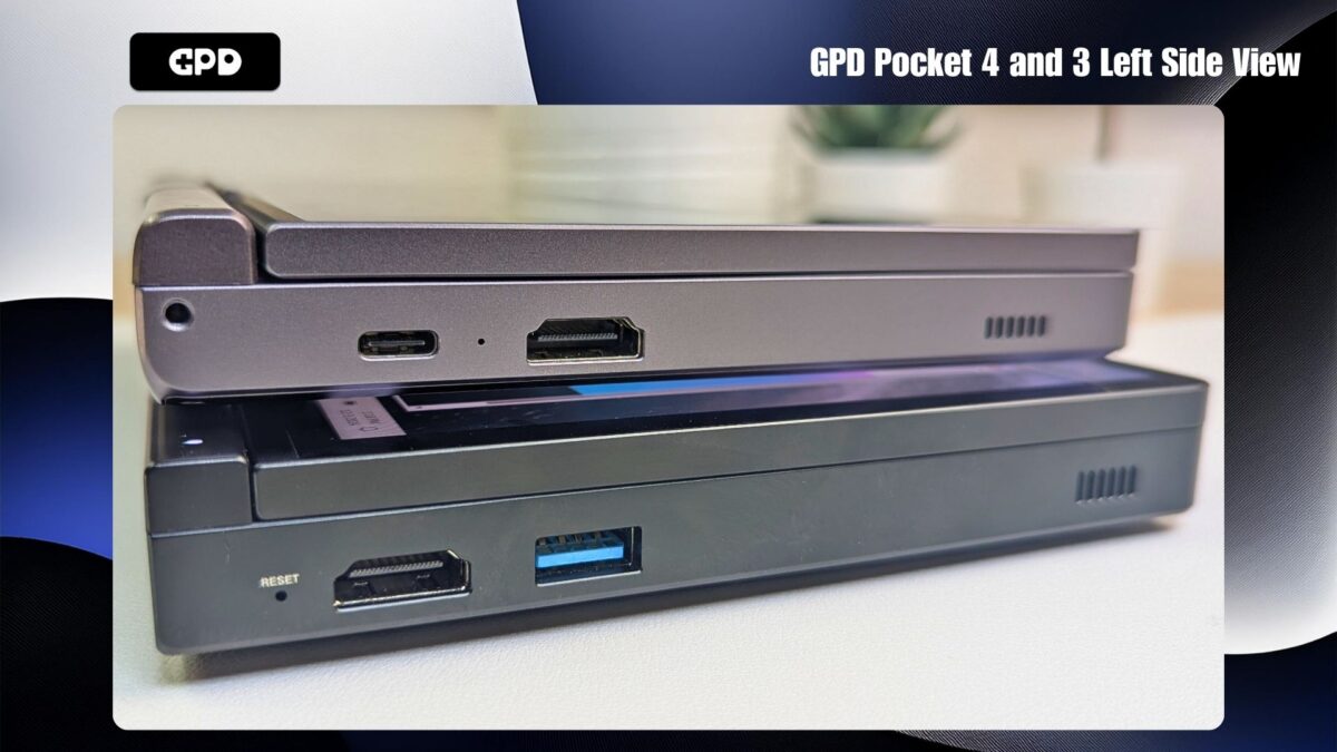 GPD Pocket 4 og 3 Venstre sidevisning