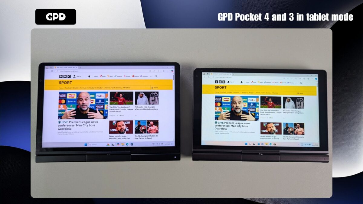 GPD Pocket 4 and 3 in tablet mode