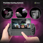 The GPD WIN 4 (2025) showcases its Precision Gaming Controls, designed for an immersive and versatile gaming experience. Key highlights include:

ALPS 3D Joysticks with L3/R3 support for accurate and responsive gameplay.
L1/R1 triggers featuring customizable RGB lighting for added style and functionality.
2 Programmable Back Buttons with an ergonomic 27-degree angle for seamless access during intense gaming sessions.
The image also emphasizes the slide-up QWERTY keyboard, perfect for chatting and multitasking in-game, paired with a vivid display showing Assassin’s Creed Valhalla and a comprehensive game library. The tagline reinforces the advanced control options, making the device an ideal portable gaming companion.