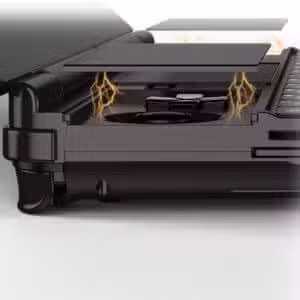 An image of the GPD Win Max 2 (2025) gaming laptop, showcasing its built-in magnetic covers. The close-up view illustrates the sleek design and ease of use, with the magnetic covers seamlessly protecting the device's ports and components when not in use.