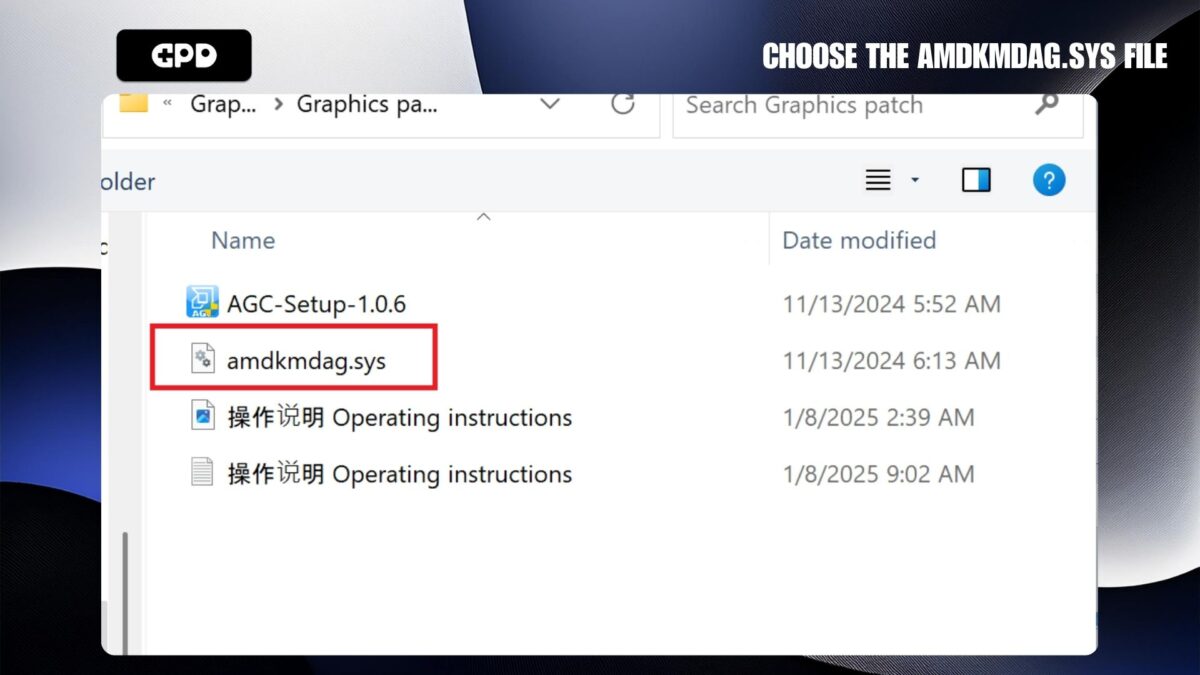 Choose amdkmdag.sys file