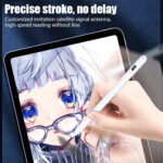 Hand drawing on a tablet screen using the universal stylus pen, showcasing precise strokes and no delay while creating digital artwork.