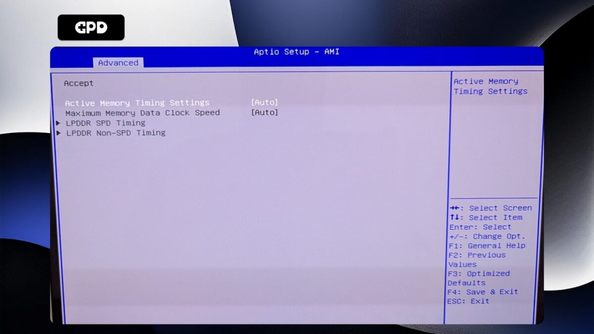 GPD Duo – Active Memory Timing Settings Auto