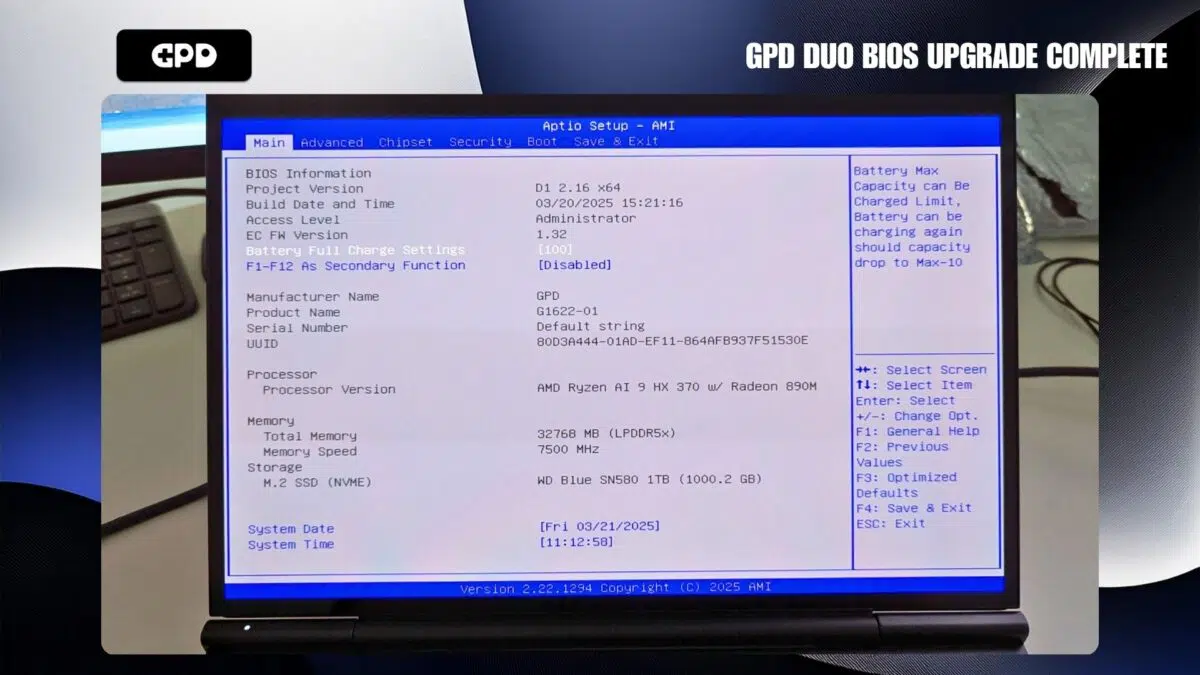 Ažuriranje GPD Duo BIOS-a je završeno
