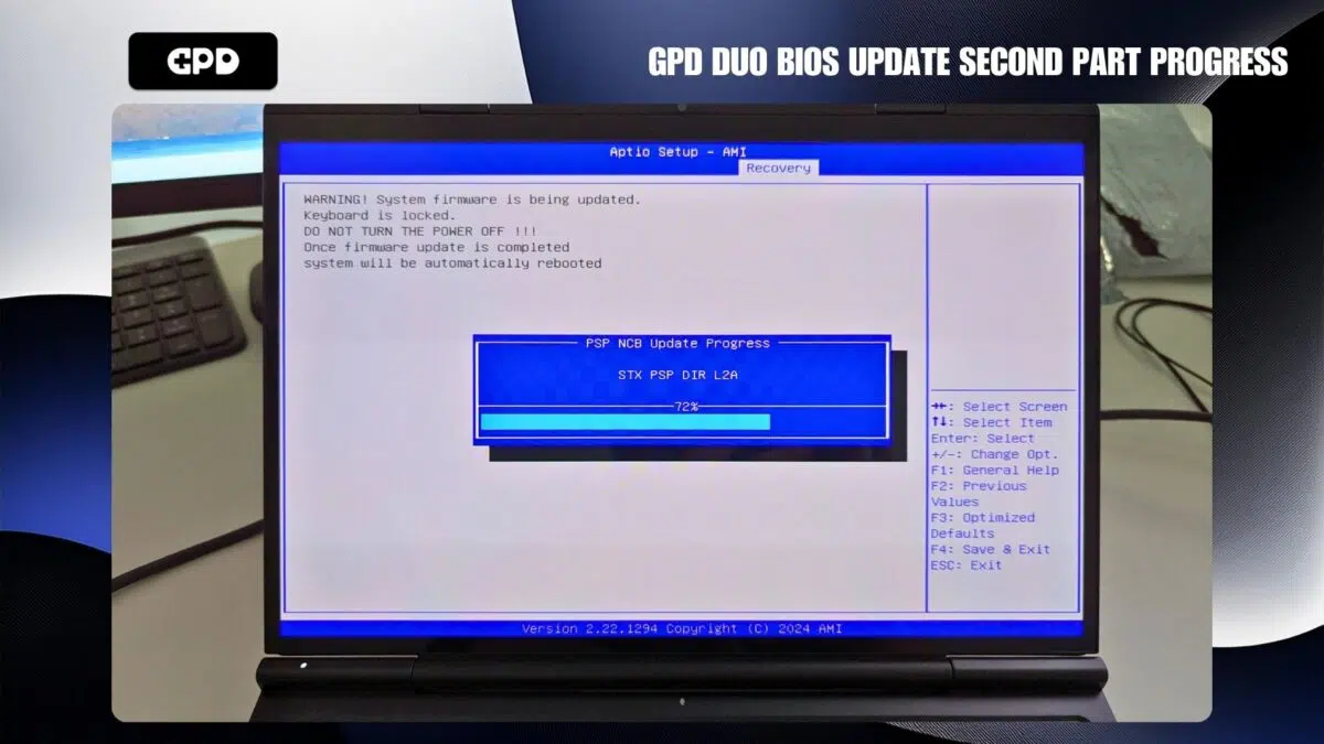 Napredak drugog dijela ažuriranja GPD Duo BIOS-a