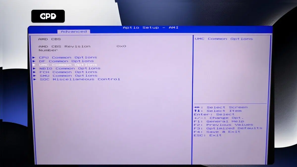 GPD Pocket 4 - Menu AMD CBS