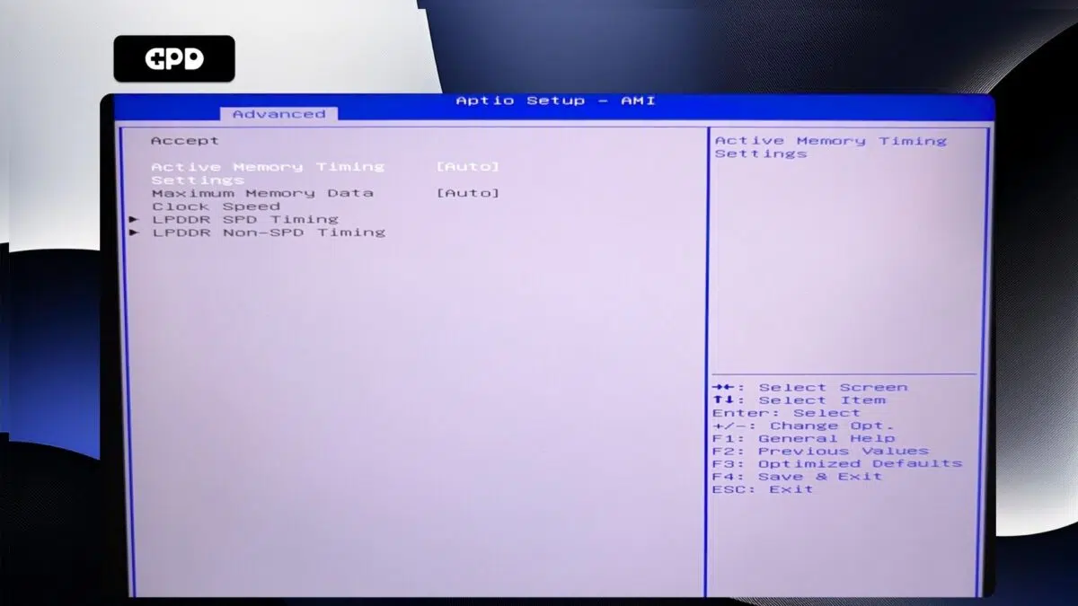 GPD Pocket 4 - Ustawienia taktowania pamięci aktywnej Auto