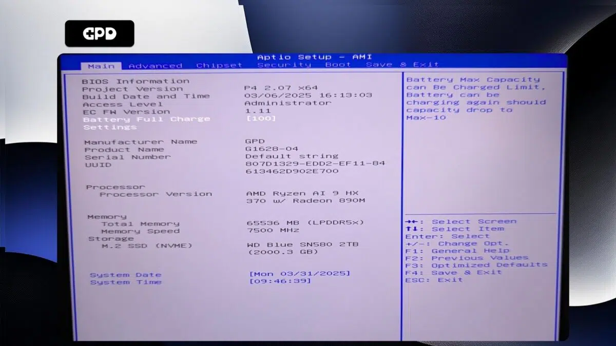 GPD Pocket 4 - Główny BIOS