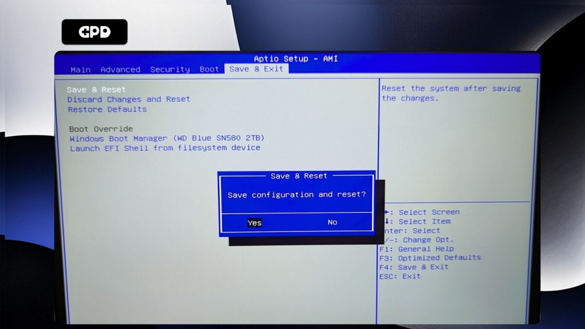 GPD WIN MAX 2 2025 – Save and Exit Confirm