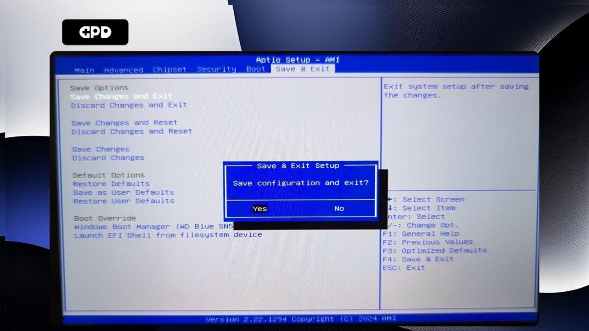 GPD WIN Mini 2025 – Save and Exit Confirm