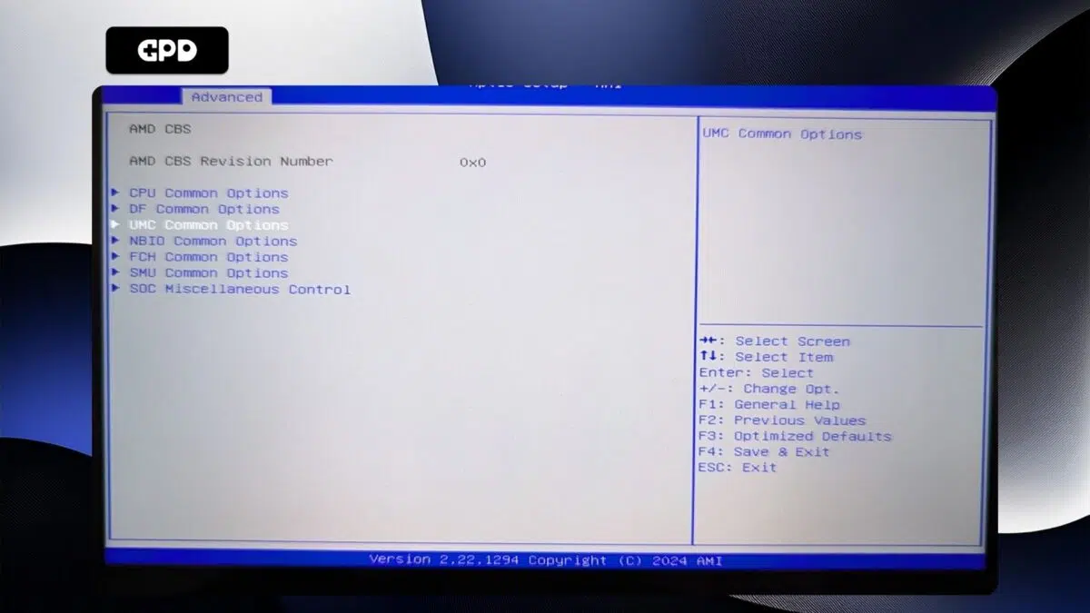GPD WIN Mini 2025 - Menu AMD CBS