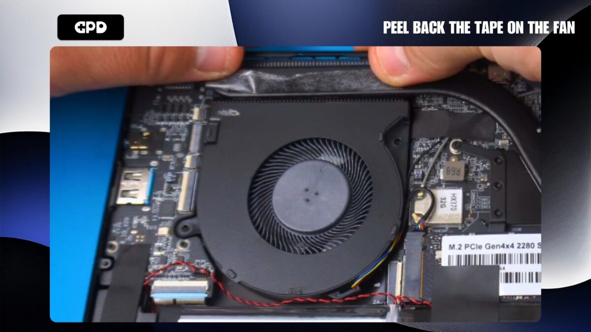 GPD Pocket 4 Fan Replacement - Peel back the tape