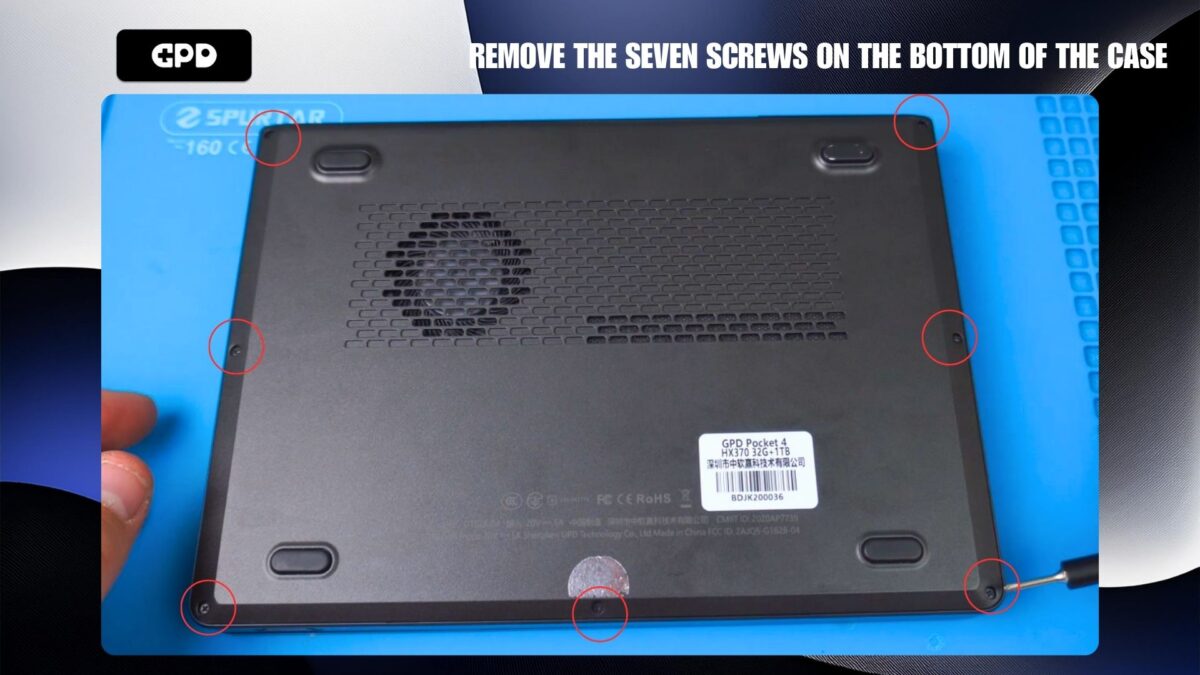 GPD Pocket 4 Fan Replacement - Remove the seven screws