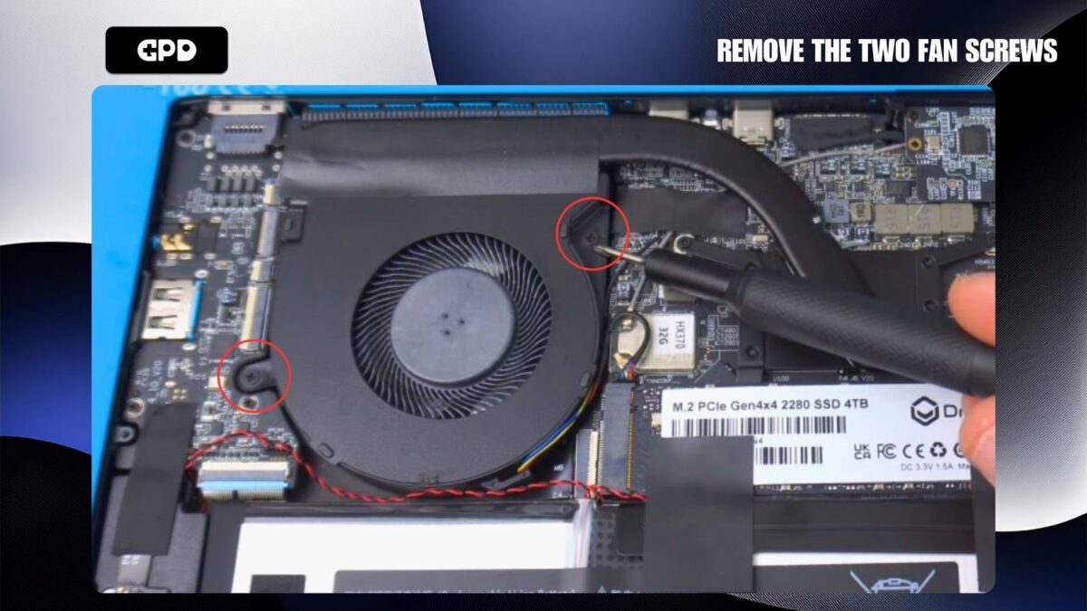 GPD Pocket 4 Fan Replacement - Remove the two fan screws