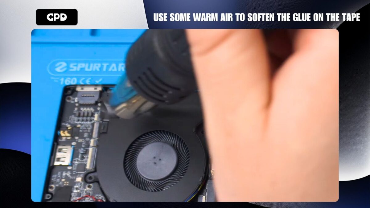 GPD Pocket 4 Fan Replacement - Use some warm air to soften the glue