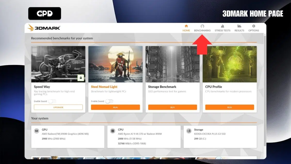 Página inicial da 3DMARK