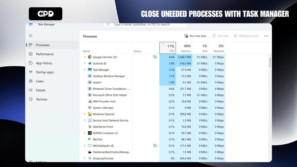Close uneeded processes with Task Manager