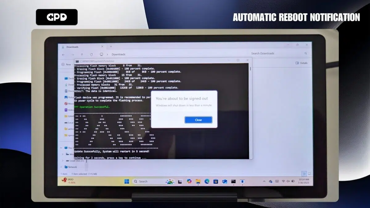 Aktualisierung des GPD MicroPC 2 BIOS - Automatischer Neustart