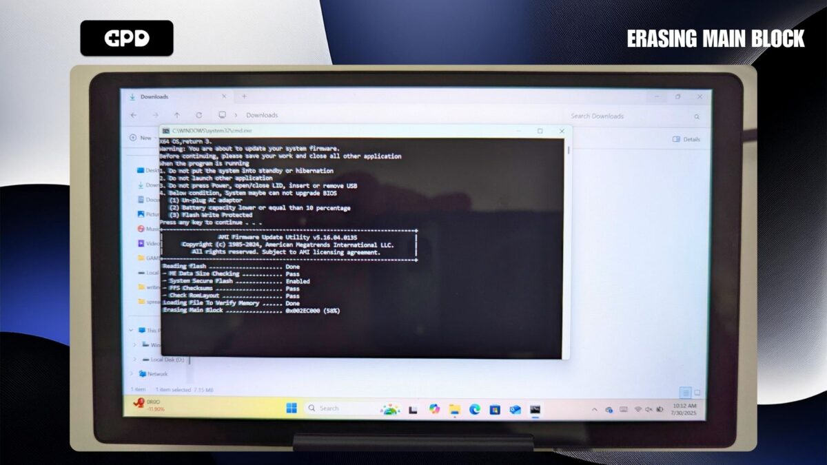 Updating GPD MicroPC 2 BIOS - Erasing Main Block