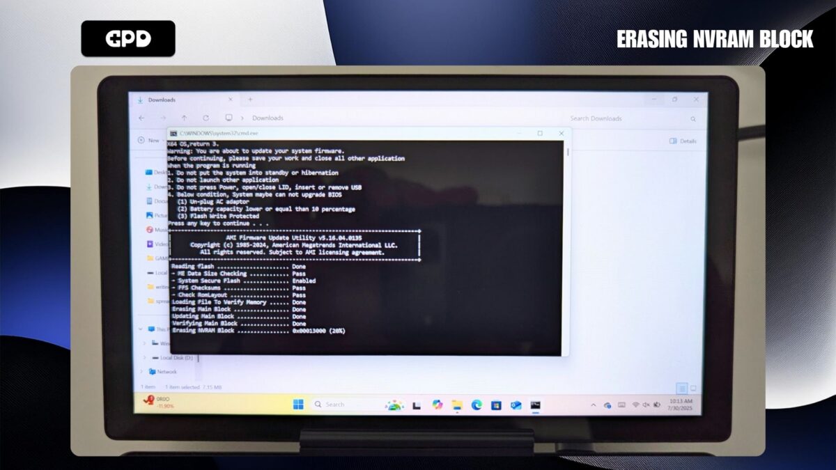 Updating GPD MicroPC 2 BIOS - Erasing NVRAM Block
