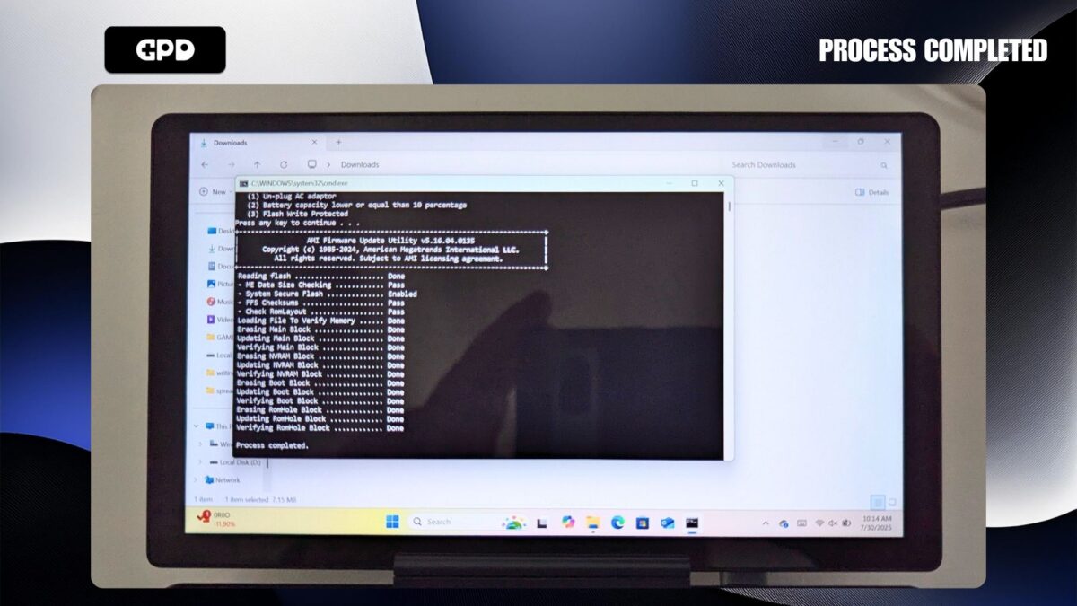 Updating GPD MicroPC 2 BIOS - Process completed