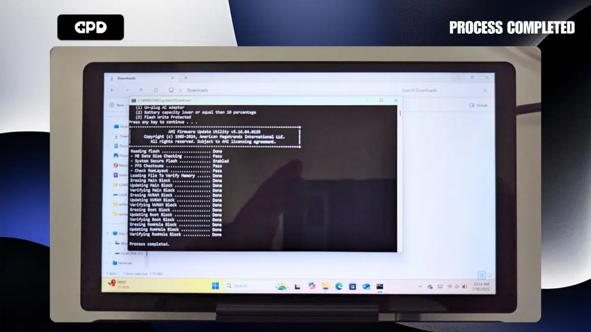 Aktualisierung des GPD MicroPC 2 BIOS - Prozess abgeschlossen