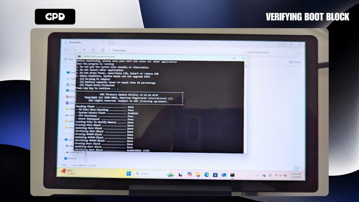 Updating GPD MicroPC 2 BIOS - Verifying Boot Block