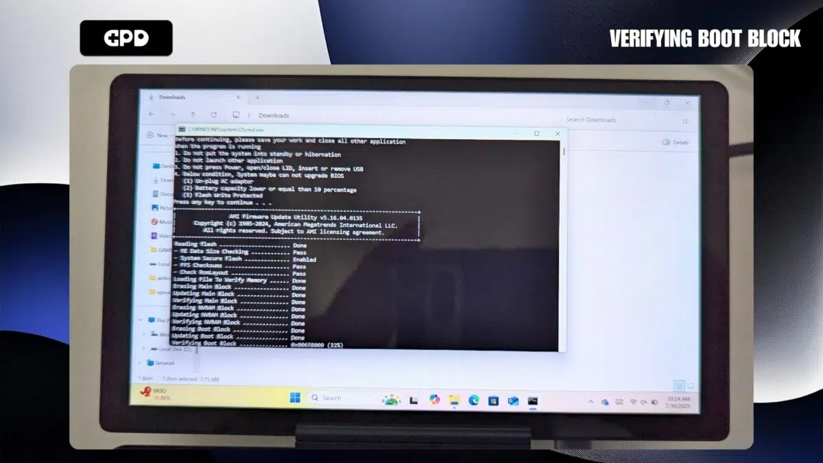 Aktualisierung des GPD MicroPC 2 BIOS - Überprüfung des Bootblocks