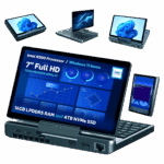 GPD-MPC2-LISTING-DONE-N300-4TB-01 אינפוגרפיקה המציגה את מצבי התצוגה הרב-תכליתיים של ה-GPD MicroPC 2, על רקע ירוק כהה אחיד. תמונה מרכזית מציגה את המכשיר פתוח במצב מחשב נייד, כאשר המסך מציג לוח מחוונים בצבע כחול עמוס נתונים. מפרטים עיקריים מודגשים על המסך: מעבד Intel N300, Windows 11 Home, מסך מגע Full HD בגודל 7 אינץ', זיכרון RAM LPDDR5 בנפח 16 ג'יגה-בייט וכונן SSD NVMe בנפח 4 טרה-בייט. מסביב למכשיר המרכזי, תצוגות קטנות יותר מדגימות את המכשיר בכיוונים שונים, כולל מצב אוהל, מצב טאבלט ומצב מקופל, הממחישים את פונקציונליות ה-2 ב-1 שלו. סמל אינטל מופיע גם הוא על המסך.