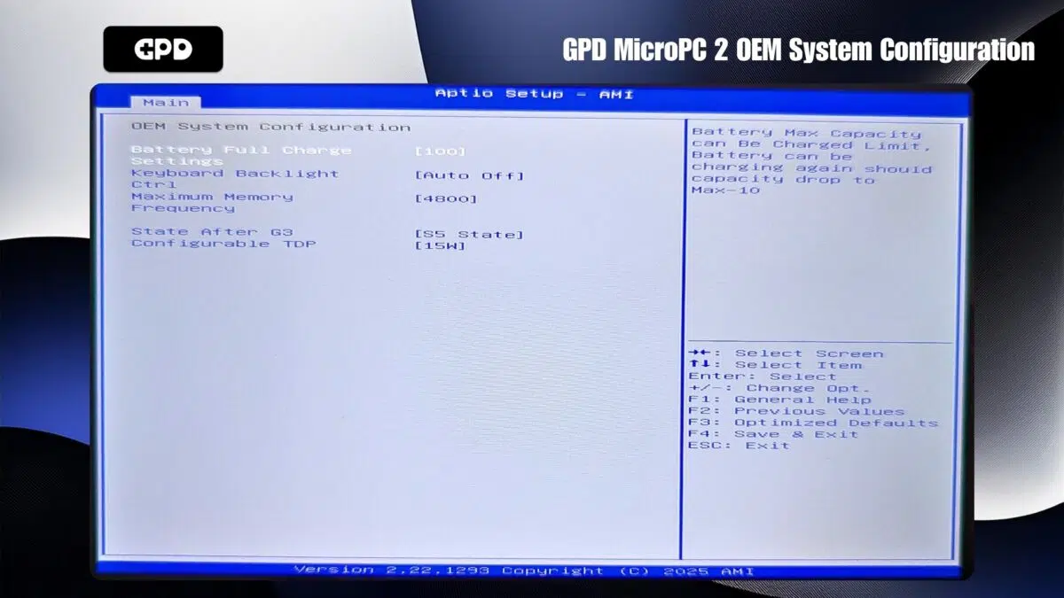 GPD MicroPC 2 OEM sistemos konfigūracija