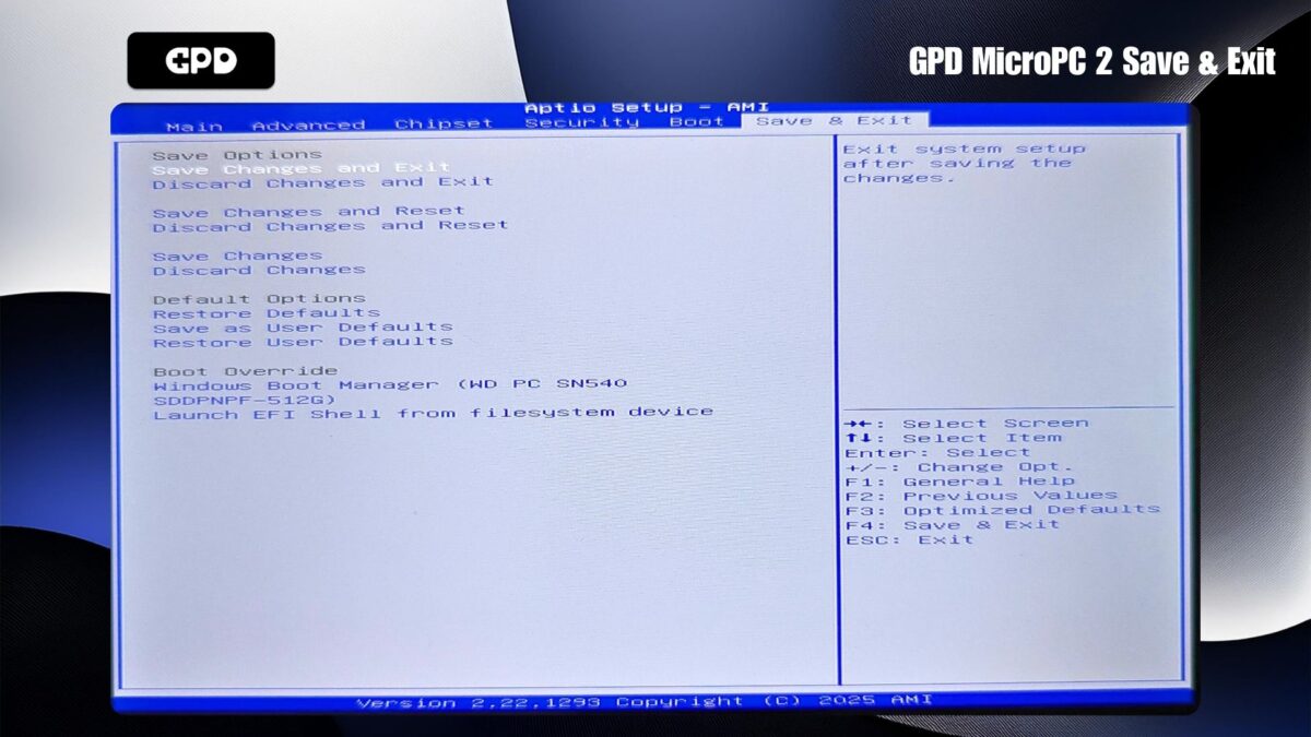 GPD MicroPC 2 Save & Exit
