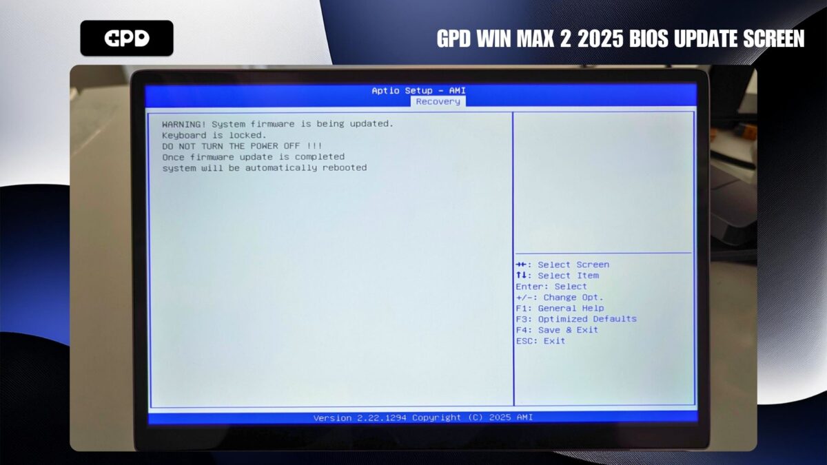GPD WIN MAX 2 2025 BIOS update screen