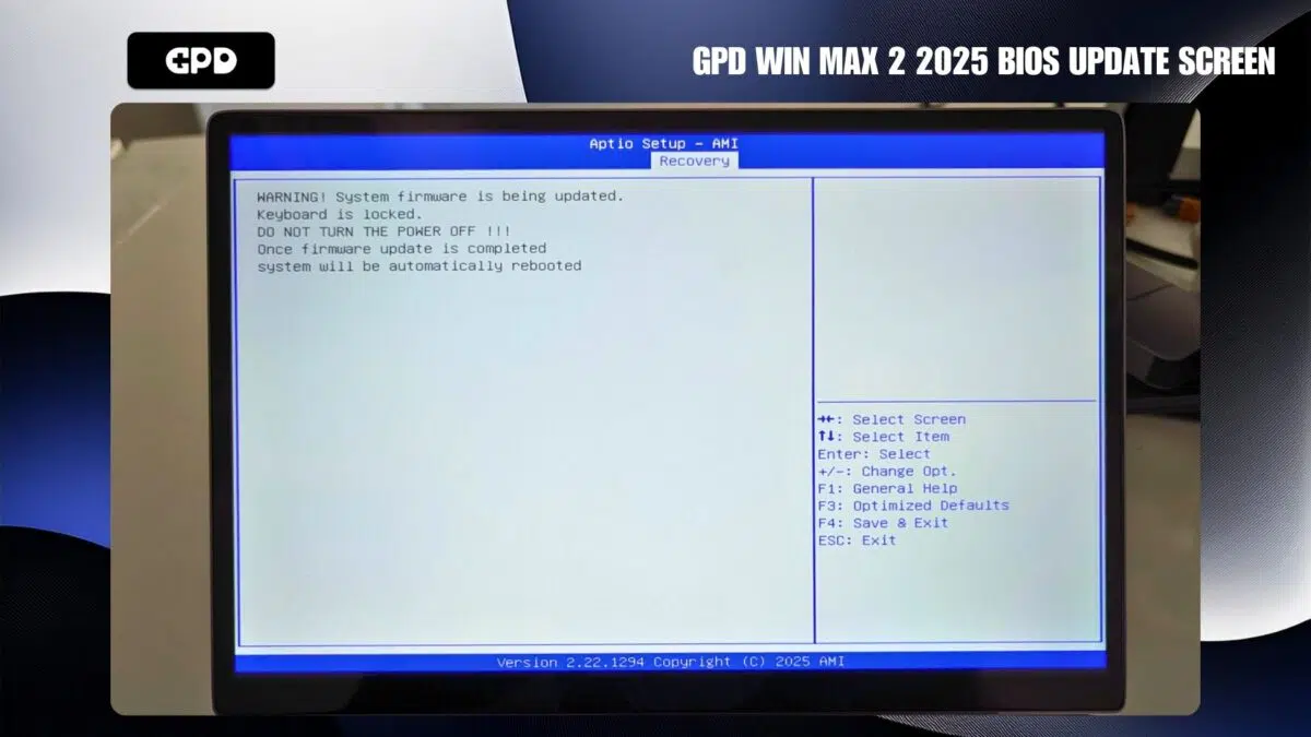 GPD WIN MAX 2 2025 BIOS update screen