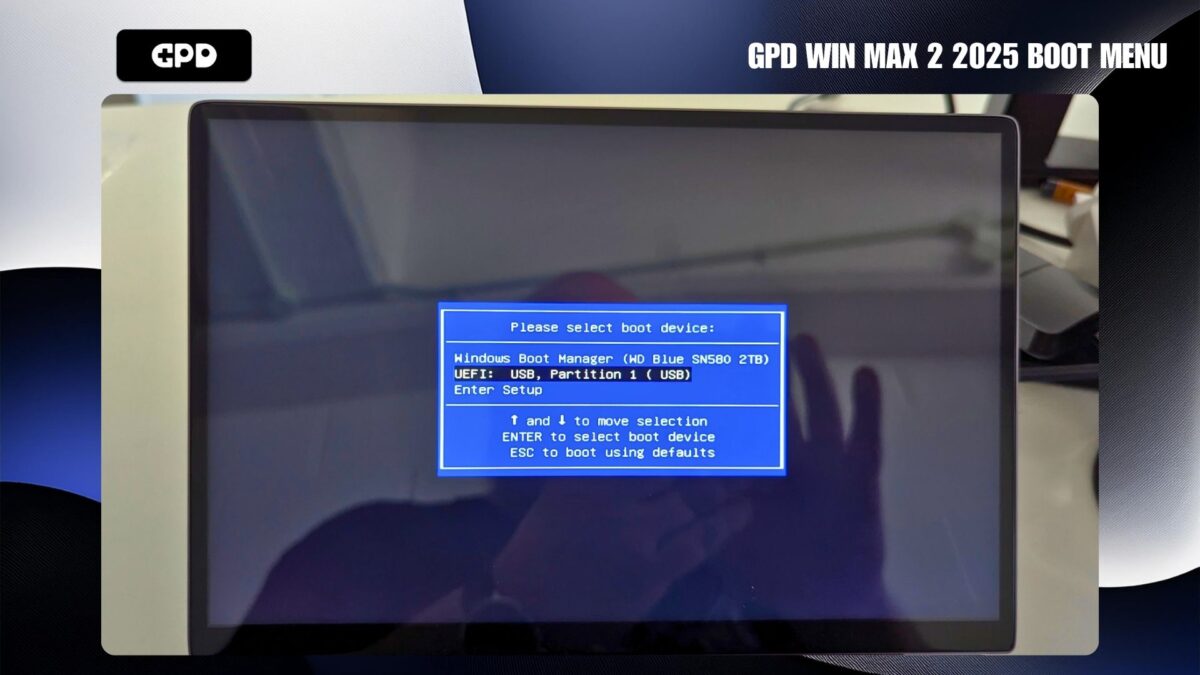 GPD WIN MAX 2 2025 Boot Menu