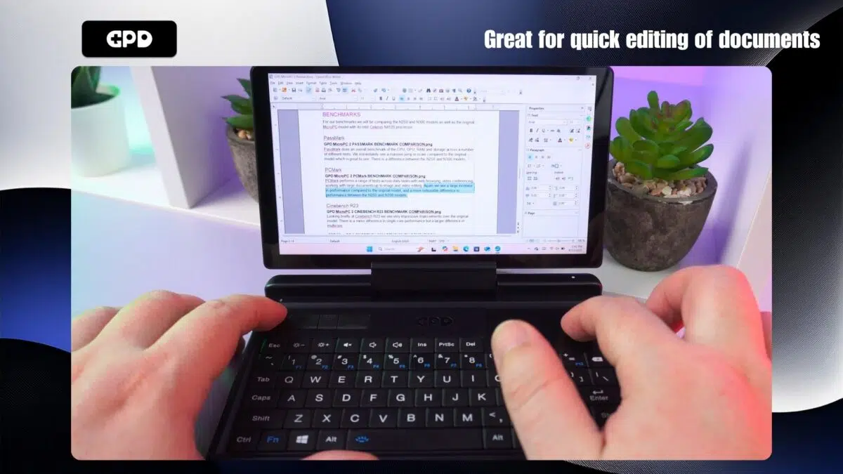 GPD MicroPC 2 este excelent pentru editarea rapidă a documentelor