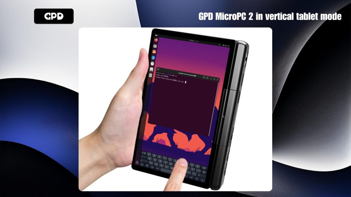GPD MicroPC 2 in vertical tablet mode